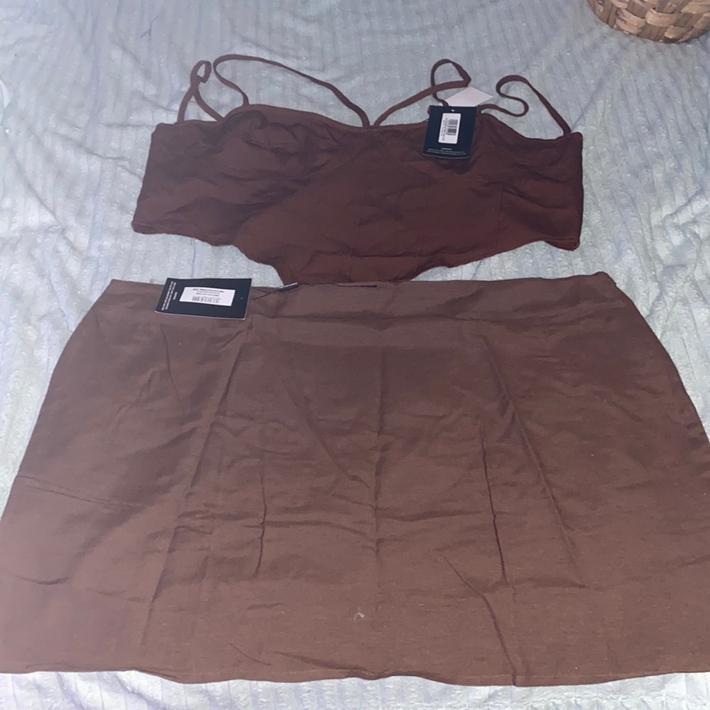 PLT chocolate boustier skirt set